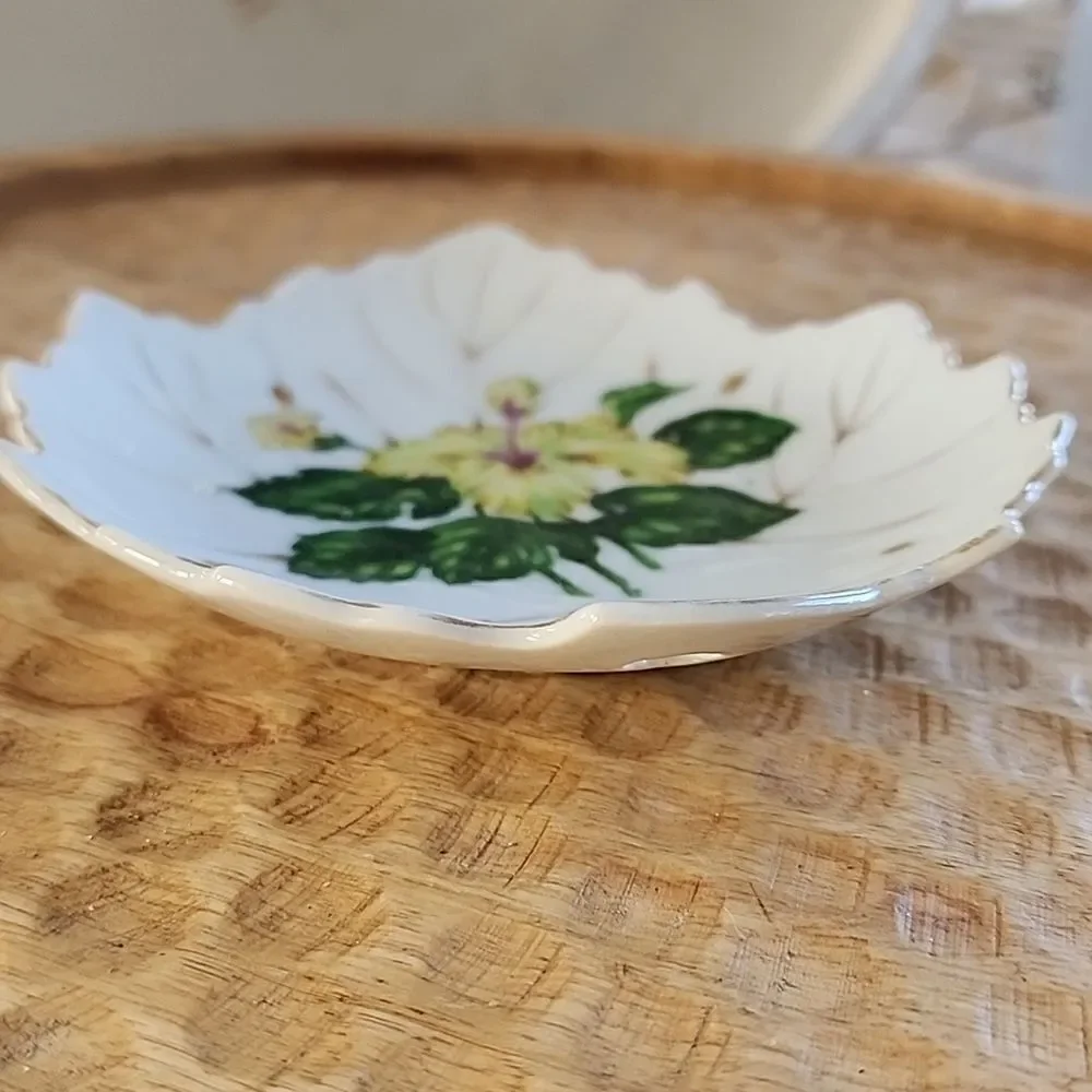 Vintage Small china Leaf Shaped Trinket Tray or Wall Decor Coquette